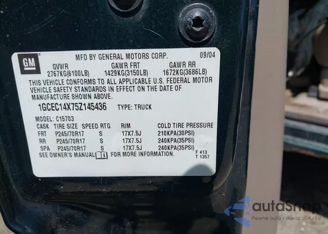 2005 Chevrolet Silverado 1500 Work Truck from USA, damaged, VIN 1GCEC14X75Z145436